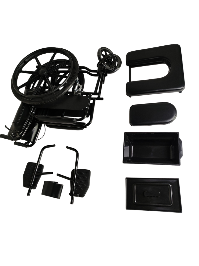 Manual Wheelchair with Commode – Leather Seat, Folding Mobility Aid for Elderly & Disable | S-WHR102