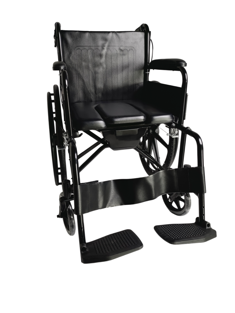 Manual Wheelchair with Commode – Leather Seat, Folding Mobility Aid for Elderly & Disable | S-WHR102