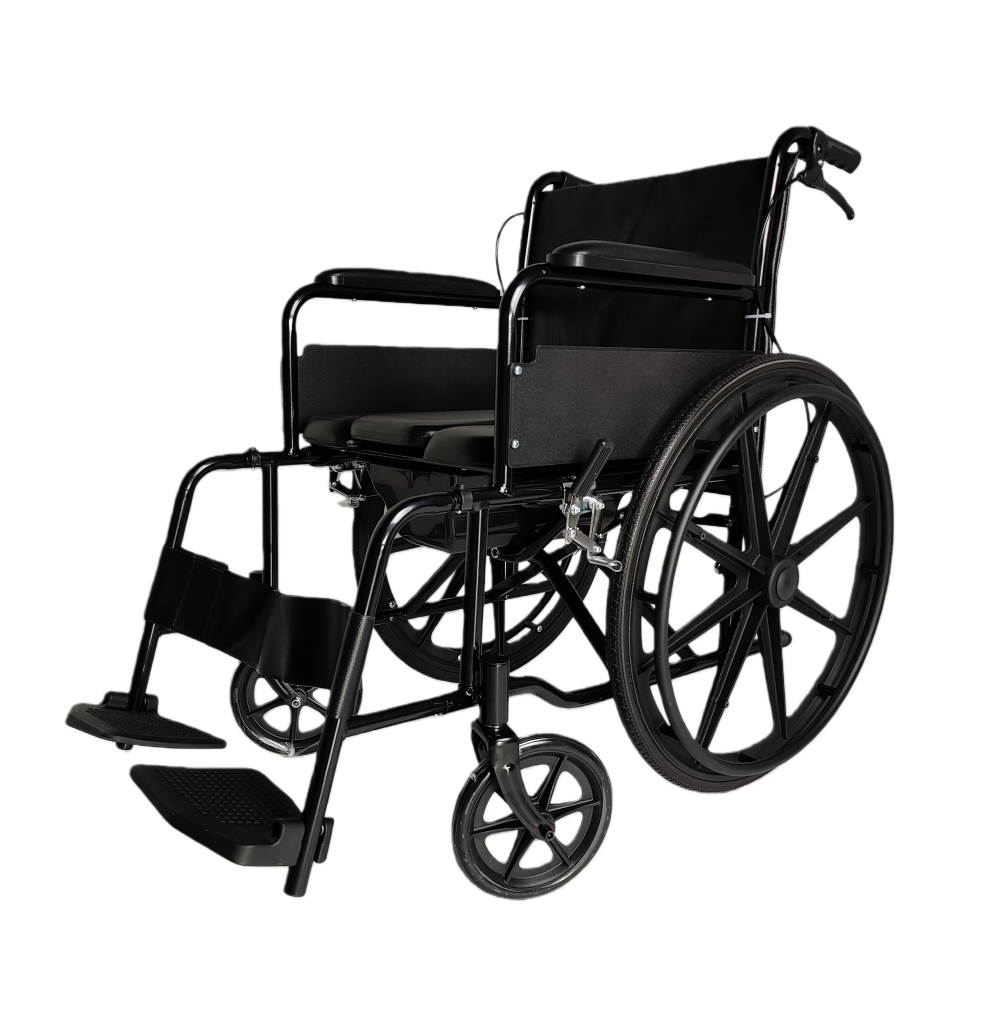 Manual Wheelchair with Commode – Leather Seat, Folding Mobility Aid for Elderly & Disable | S-WHR102