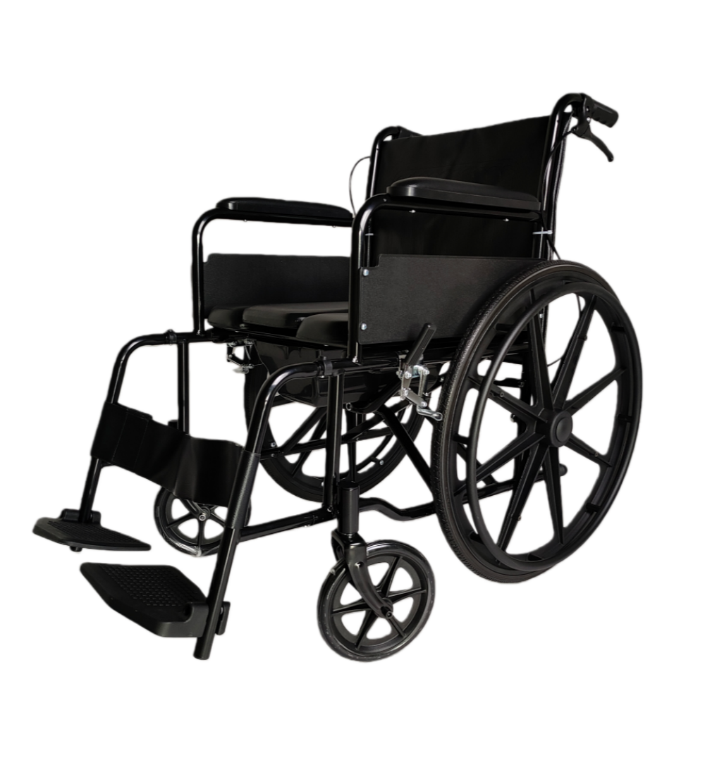Manual Wheelchair with Commode – Leather Seat, Folding Mobility Aid for Elderly & Disable | S-WHR102